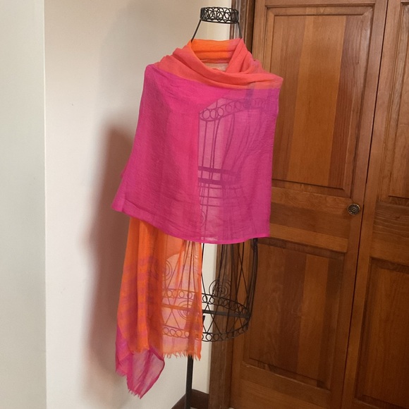 KRIS Accessories - Kris wool/Silk Pashmina, Vibrant Pink and Orange